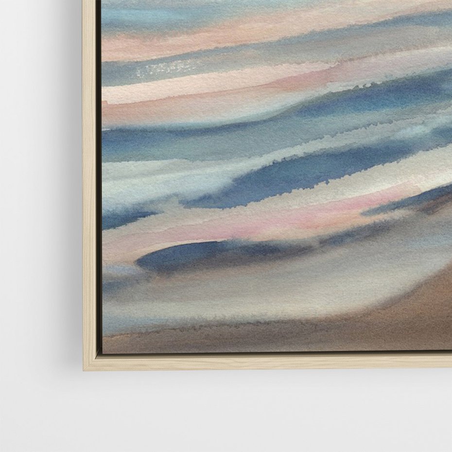 Obraz w ramie 80x120 - Witraże roziskrzonych myśli - akwarela, zamglony wschód słońca - rama drewno