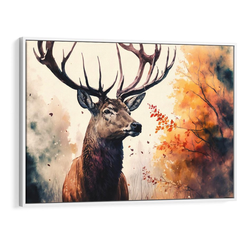 Obraz w ramie 70x50 - Jesienny Monarcha Lasu - grafika komputerowa, na podstawie obrazu - rama biała