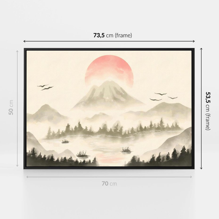 Obraz w ramie 70x50 - Przyroda Japonii - japońska akwarela, góry - rama czarna
