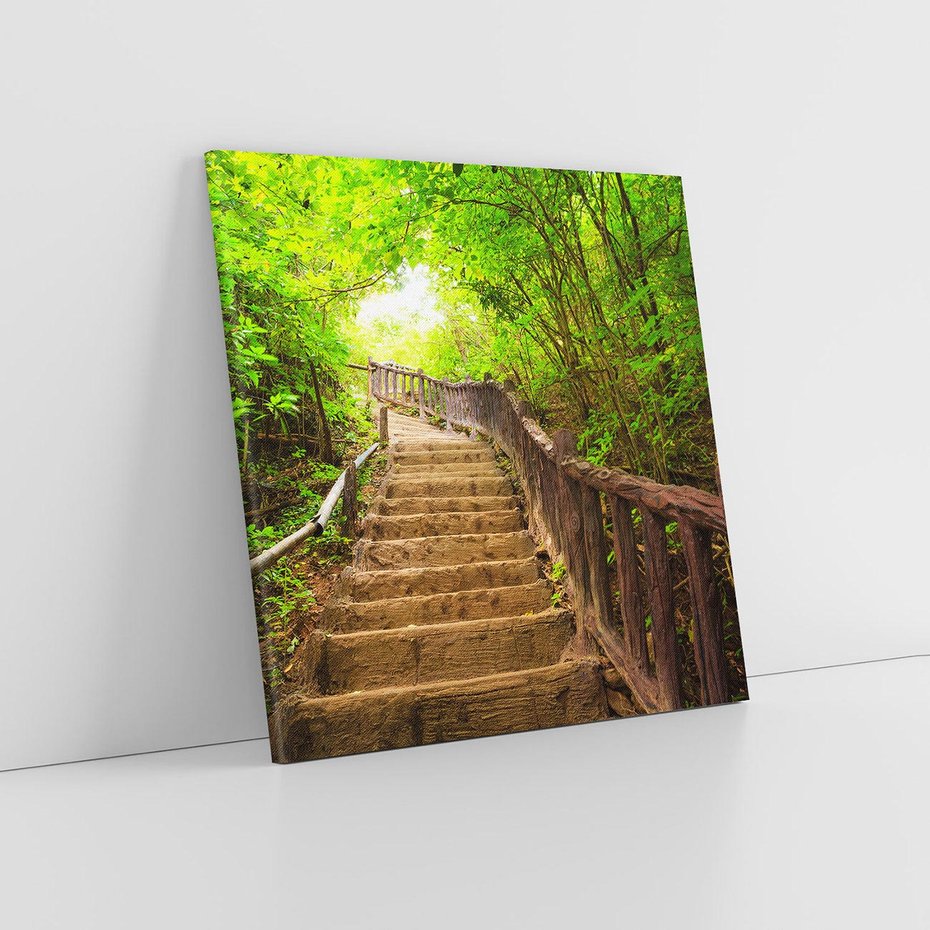 Obraz na płótnie 70x70 - Magiczne schody w lesie - schody, las