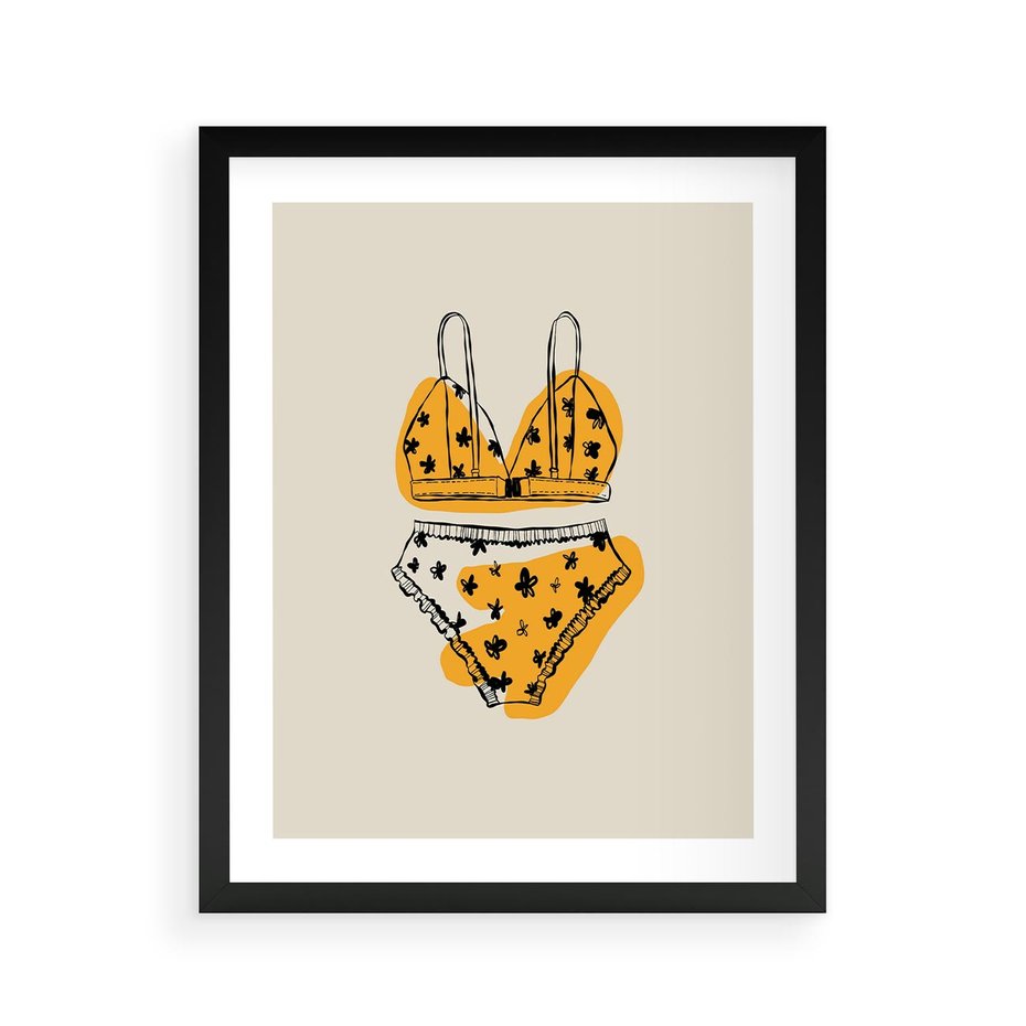 Plakat w ramie 40x50 - Minimalistyczny Szkic Bielizny - minimalistyczna grafika, szkic bielizny - rama czarna