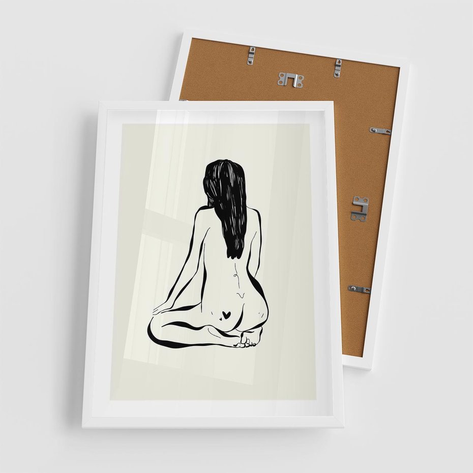 Plakat w ramie 50x70 - Minimalistyczna Piękność: Kobieta w Sztuce - grafika minimalizm, rysunek kobiety - rama biała