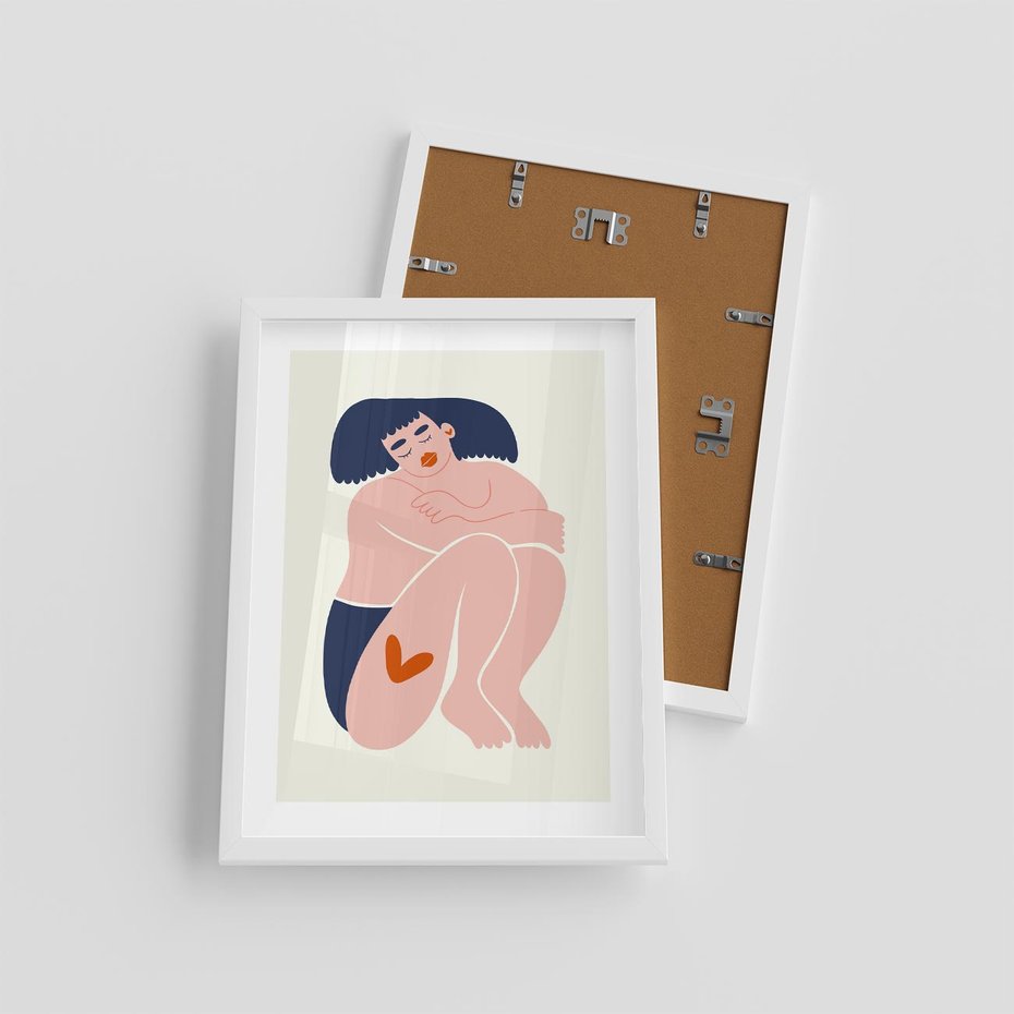 Plakat w ramie 30x40 - Melodia snów na płótnie - zakochana kobieta, graficzny obraz - rama biała