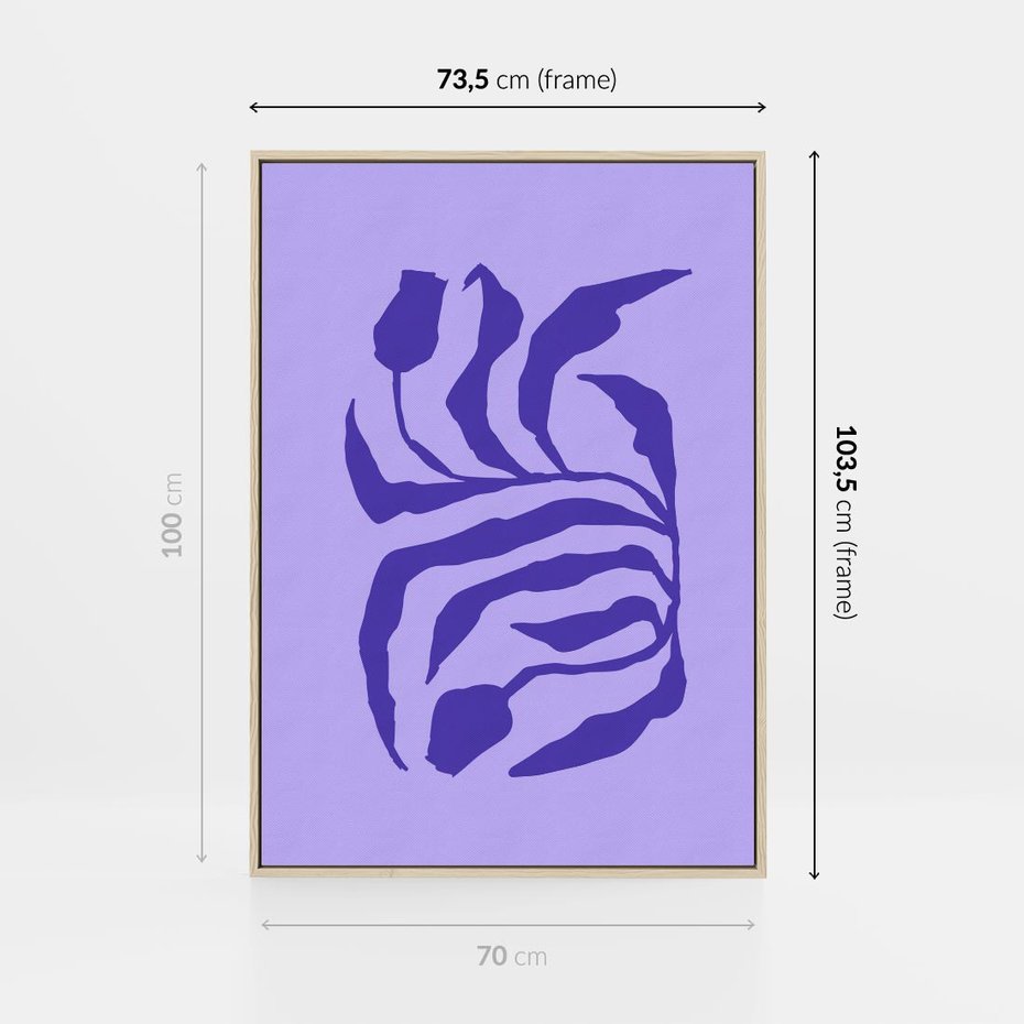 Obraz w ramie 70x100 - Boho Sztuka Wolności - kwiaty, energetyczne fioletowe tło - rama drewno