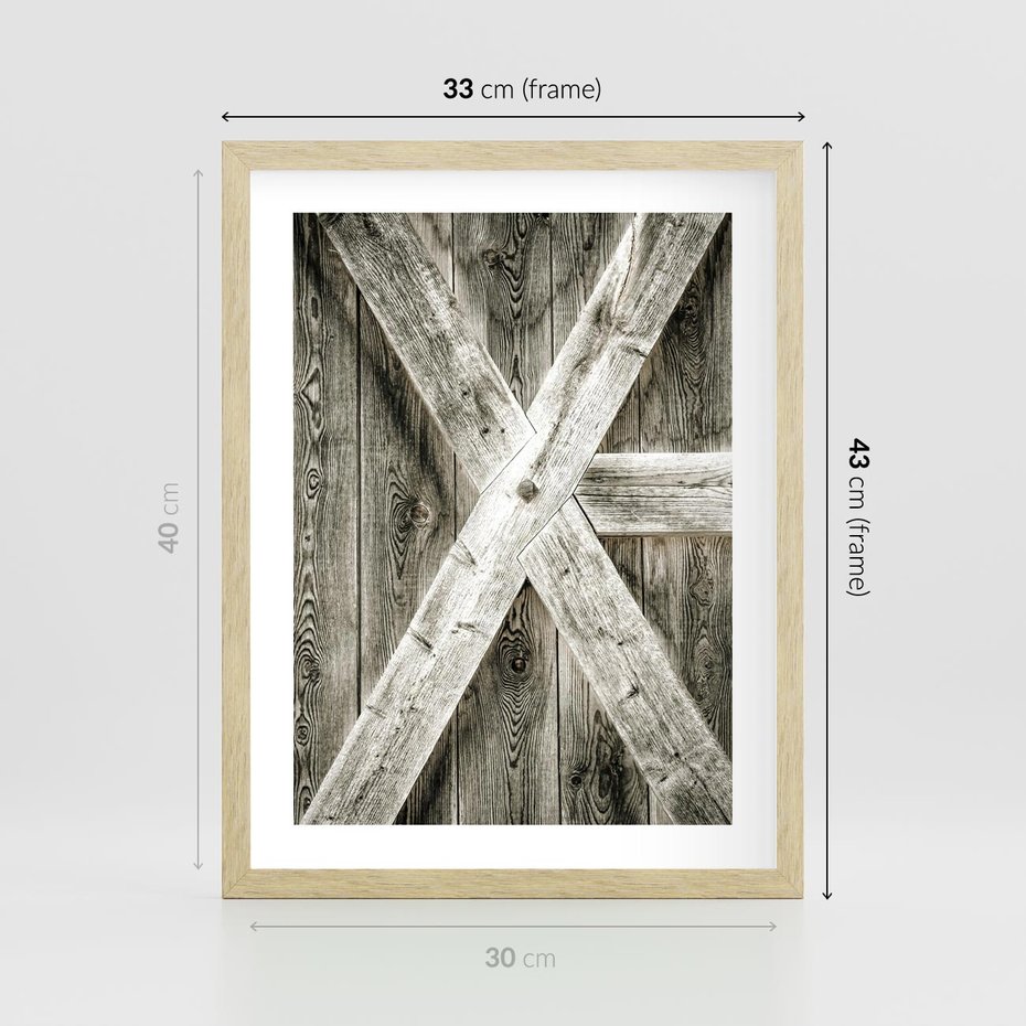 Plakat w ramie 30x40 - Drewniane Drzwi do Stodoły - stare drzwi do stodoły, drewniane - rama drewno