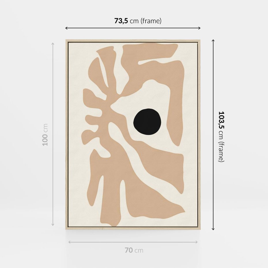 Obraz w ramie 70x100 - Eksploracja Abstrakcji - beżowa absrakcyjna kompozycja, czarny akcent - rama drewno