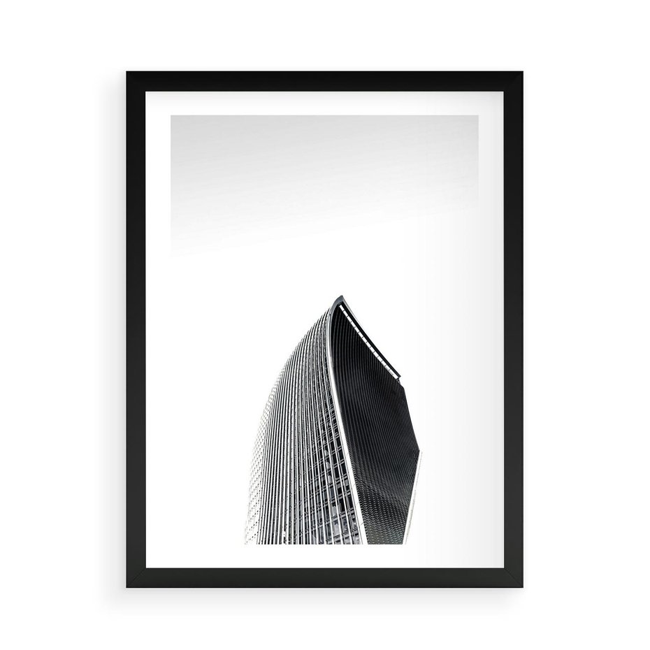 Plakat w ramie 50x70 - Czarno-Biały Wieżowiec - architektura, wieżowiec - rama czarna