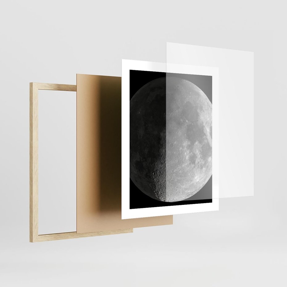 Plakat w ramie 40x50 - Kontrastowy księżyc w czerni i bieli - księżyc, czarno - rama drewno