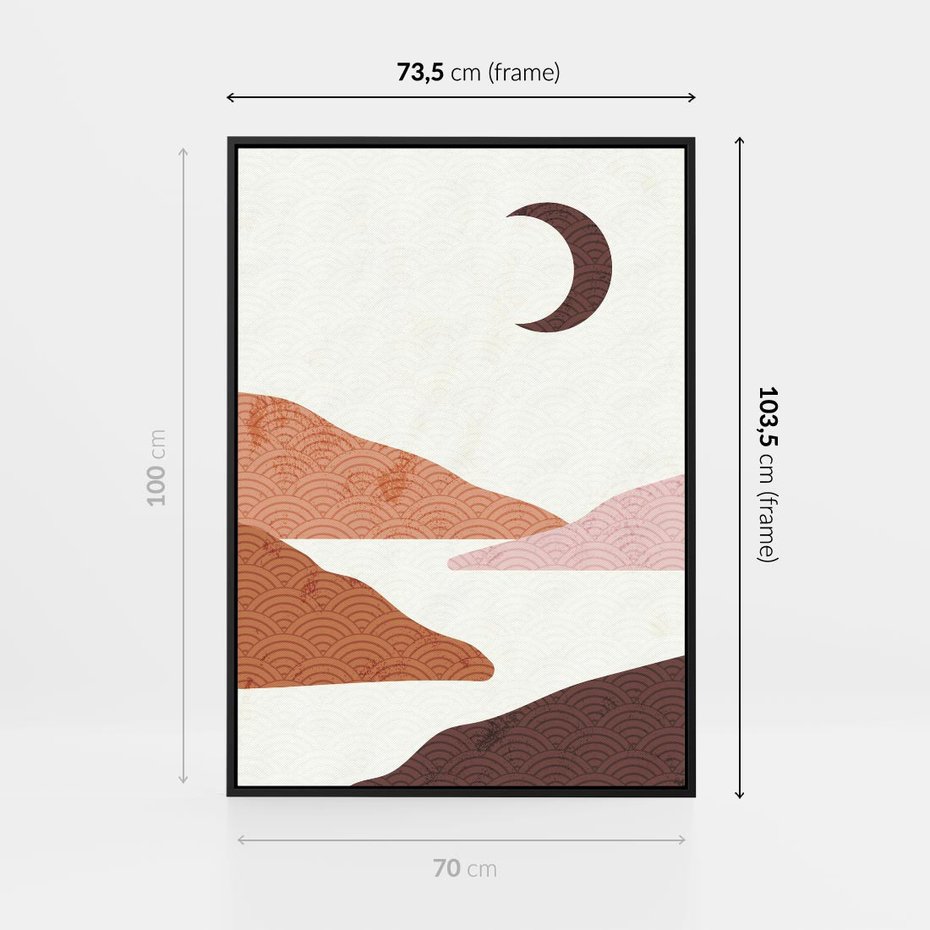 Obraz w ramie 70x100 - Księżycowa Refleksja - nowoczesna sztuka, góry - rama czarna