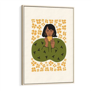 Obraz w ramie 80x120 - Wewnętrzne Fale - nowoczesny plakat, kobieta otoczona liśćmi - rama drewno