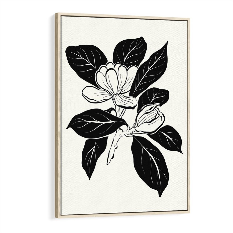 Obraz w ramie 70x100 - Spojrzenie w kształty kwiatów - kwiaty magnolii, minimalizm - rama drewno