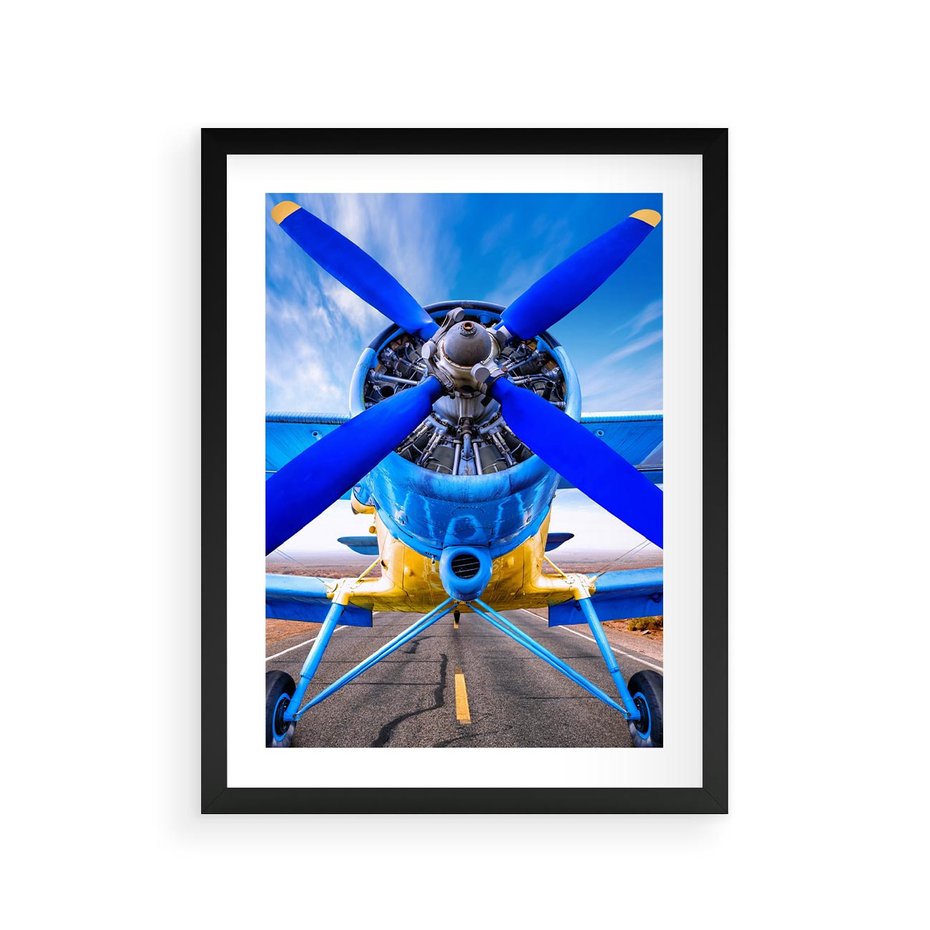 Plakat w ramie 30x40 - Śmigłowiec indygo - samolot, śmigło - rama czarna