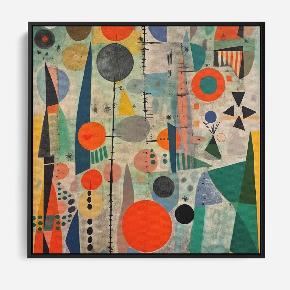 Obraz w ramie 50x50 - Wewnętrzne Zagadki Kształtów - abstrakcyjny obraz, sztuka abstrakcji - rama czarna