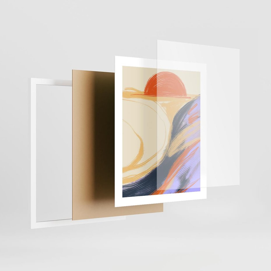 Plakat w ramie 40x50 - Pomarańczowy Horyzont - pastelowy krajobraz, nowoczesny plakat - rama biała