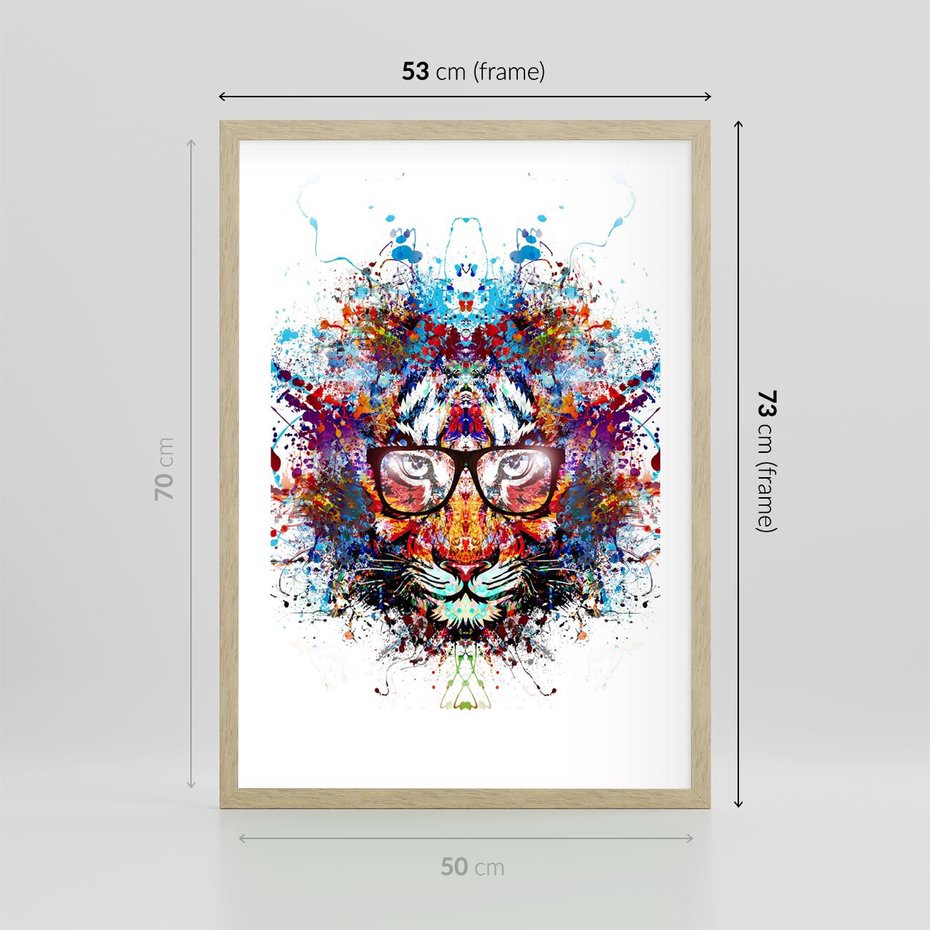 Plakat w ramie 50x70 - Tygrys w graficznej oprawie - tygrys, grafika - rama drewno