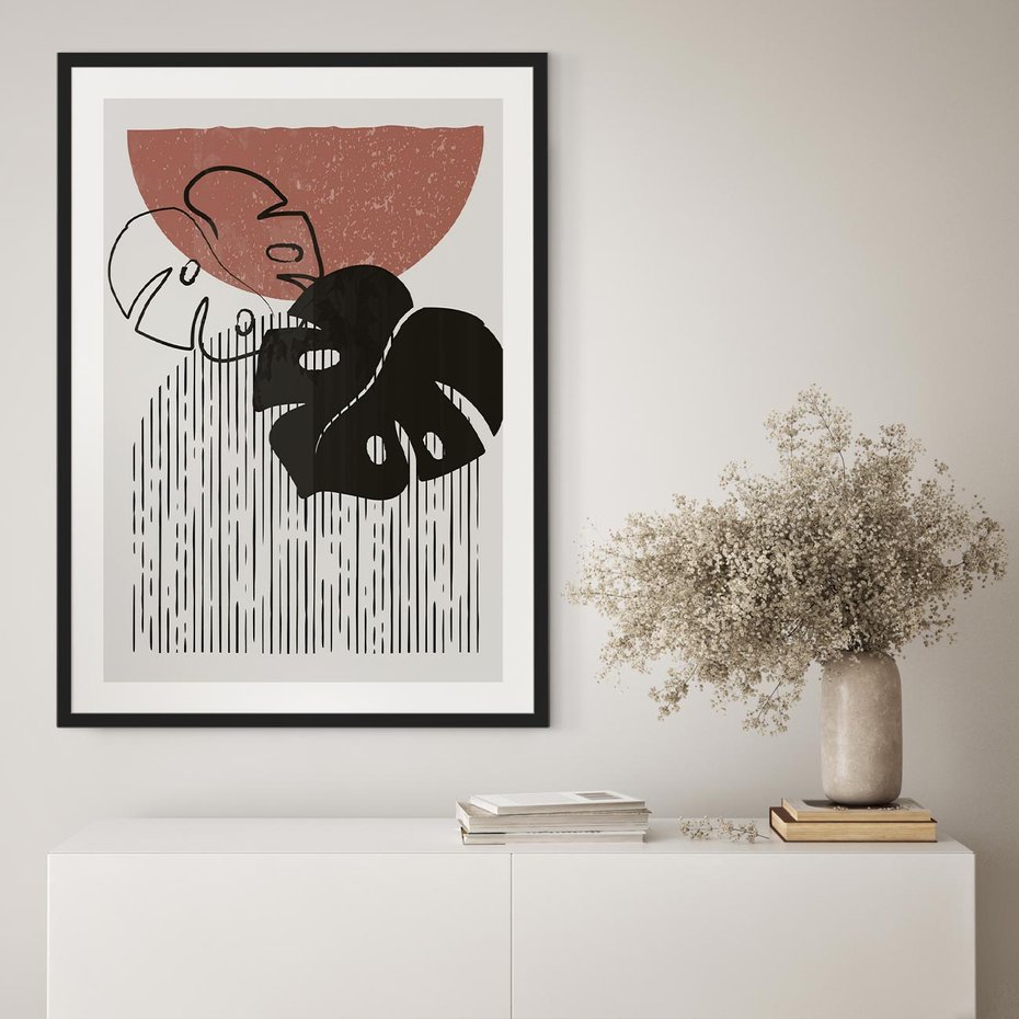 Plakat bez ramy 50x70 - Nowoczesna Monstera: Szkic w Grafice - nowoczesna grafika, monstera