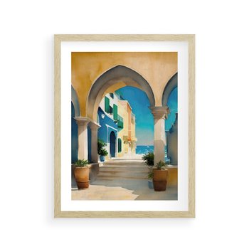 Plakat w ramie 40x50 - Nadmorskie Łuki - akwarela, śródziemnomorski klimat - rama drewno