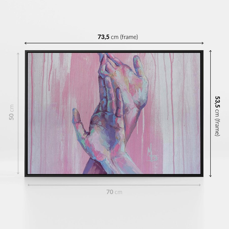 Obraz w ramie 70x50 - Splecione - obraz olejny, pastelowe kolory - rama czarna
