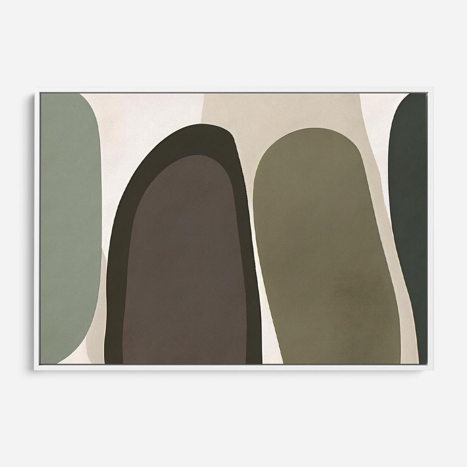 Obraz w ramie 70x50 - Fale w Zieleni - abstrakcyjne kształty, zgaszona zieleń - rama biała