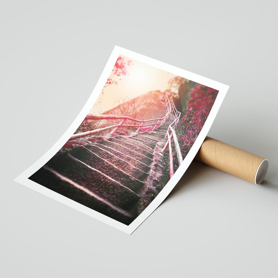 Plakat bez ramy 21x30 - Schody prowadzące do nieznanych ścieżek - schody, ścieżka