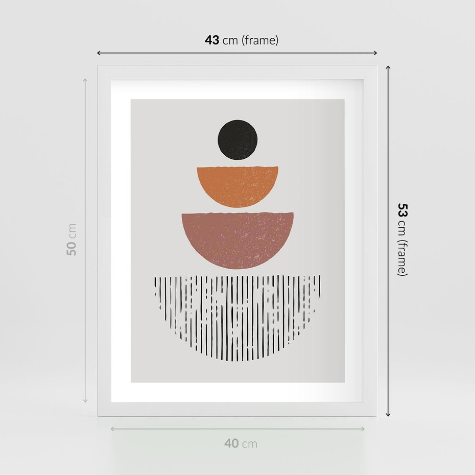 Plakat w ramie 40x50 - Półkola i Boho Akcent - geometria, półkola - rama biała