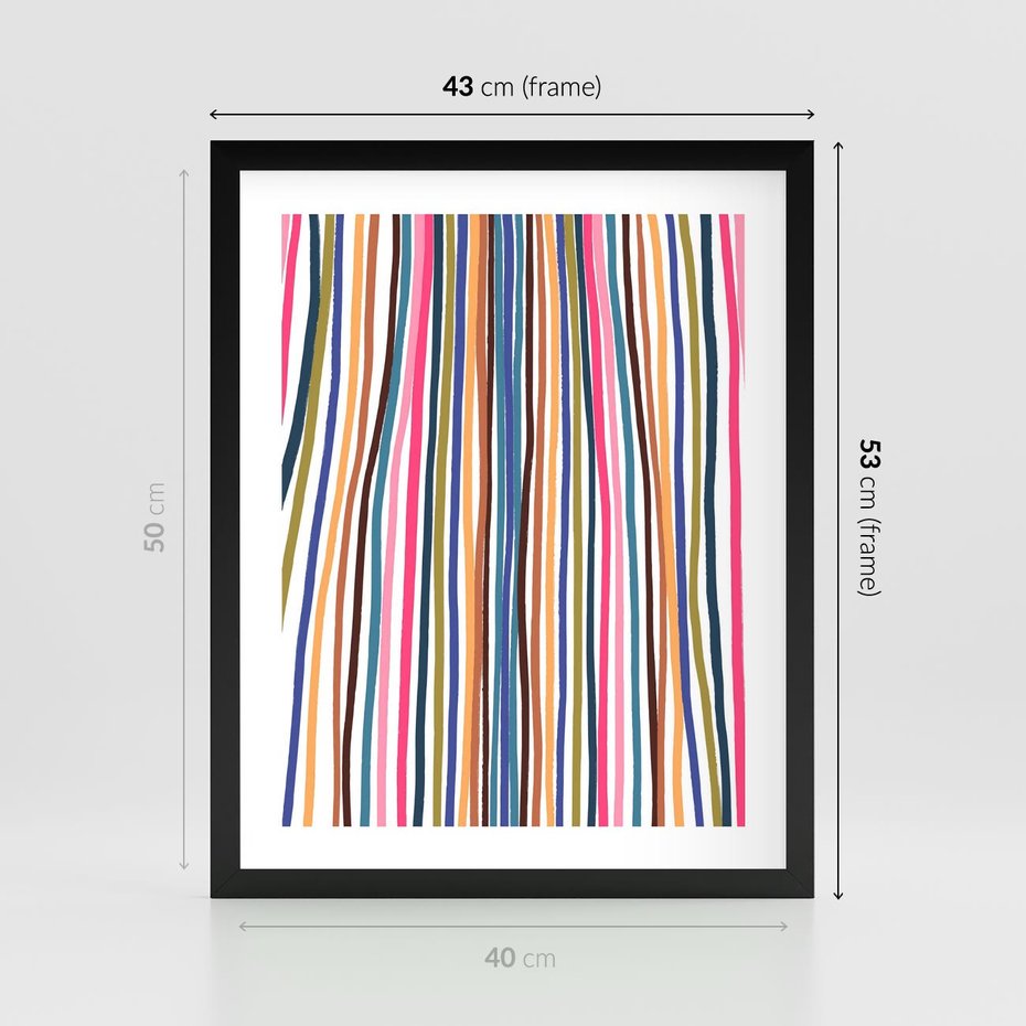 Plakat w ramie 40x50 - Energetyczne Nurtujące - kolorowe wzory, tęczowe żywe kolory - rama czarna