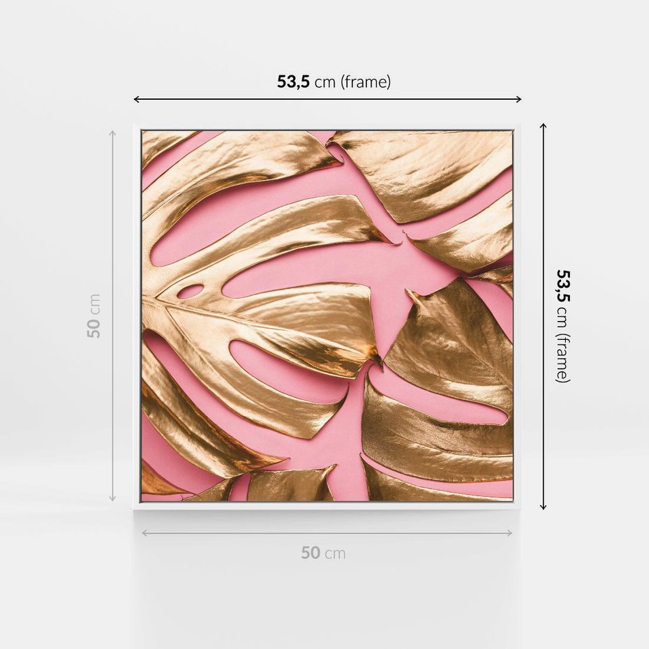 Obraz w ramie 50x50 - Przyjemność w Naturze - złote, liście - rama biała