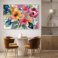 Obraz w ramie 70x50 - Kwiatowy Impuls Kolorów - abstrakcyjne kolorowe kwiaty, szkic - rama drewno