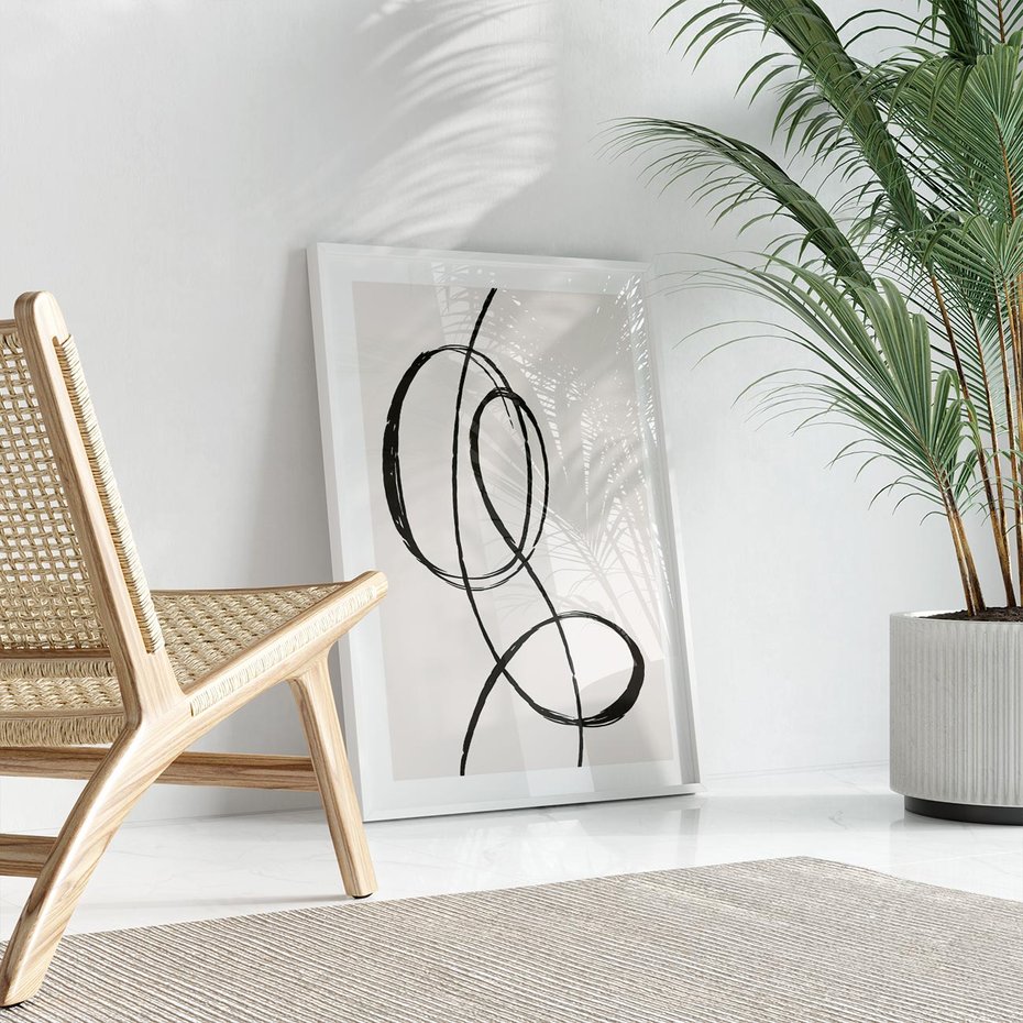Plakat w ramie 40x50 - Zaklęte Linie - abstrakcyjne szkicowane linie, minimalizm - rama biała