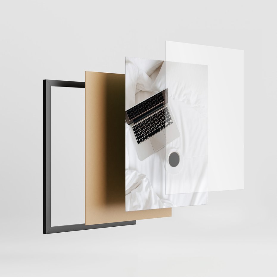 Zestaw obrazy w ramie 40x50 galeria - Kawa, praca, laptop, typografia - rama czarna