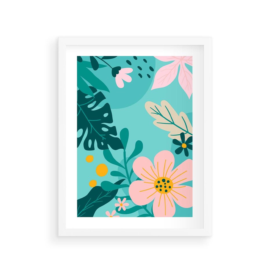 Plakat w ramie 30x40 - Kwiatowy Impuls - pastelowa kompozycja, kwiaty - rama biała