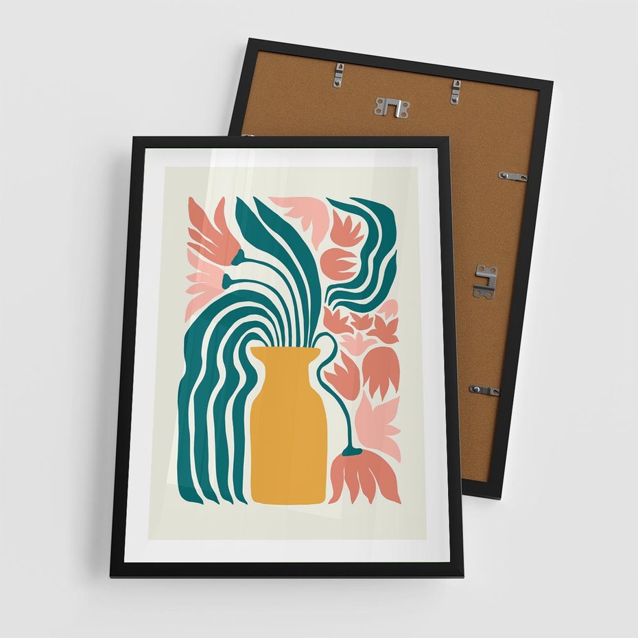 Plakat w ramie 50x70 - Kolorowe Pasmo - abstrakcyjne kwiaty w wazonie, pdastelowe kolory - rama czarna