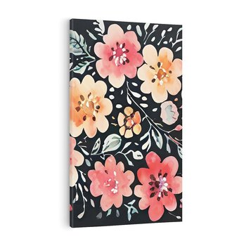 Obraz na płótnie 80x120 - Labirynty melancholii - akwarelowe, pastelowe kwiaty na czarnym tle