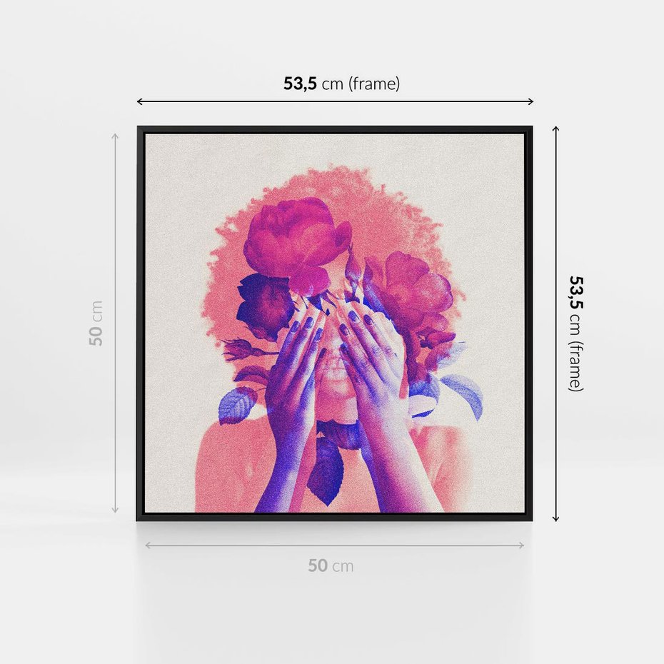 Obraz w ramie 50x50 - Kwiaty we Włosach - różowa postać, grafika - rama czarna