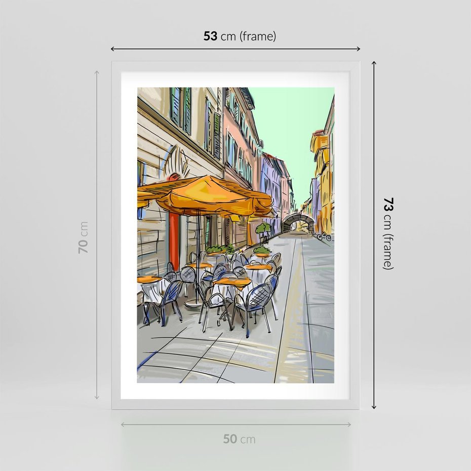 Plakat w ramie 50x70 - Kawiarenkowy Szkic - malowany, szkic - rama biała