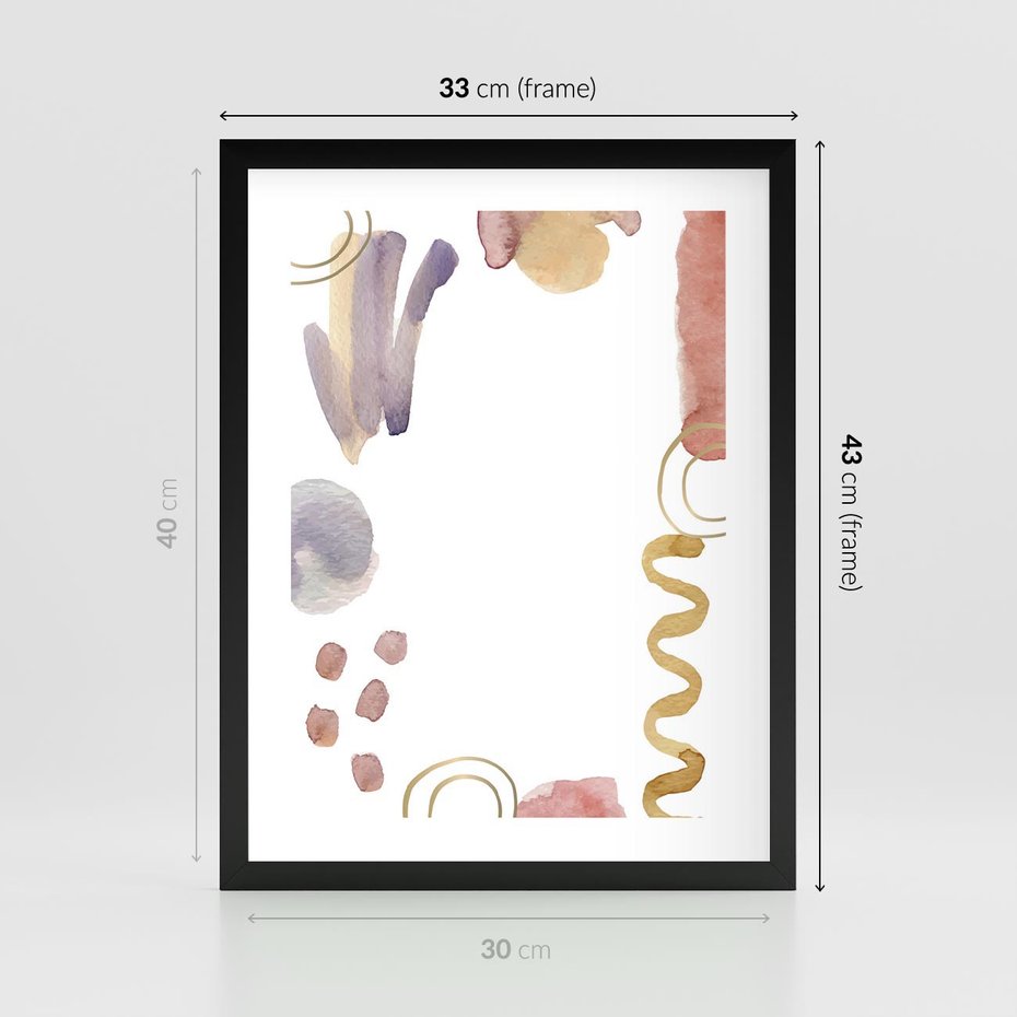 Plakat w ramie 30x40 - Wibracje Pastelowych Odcieni - abstrakcyjny plakat, akwarelowe plamy - rama czarna