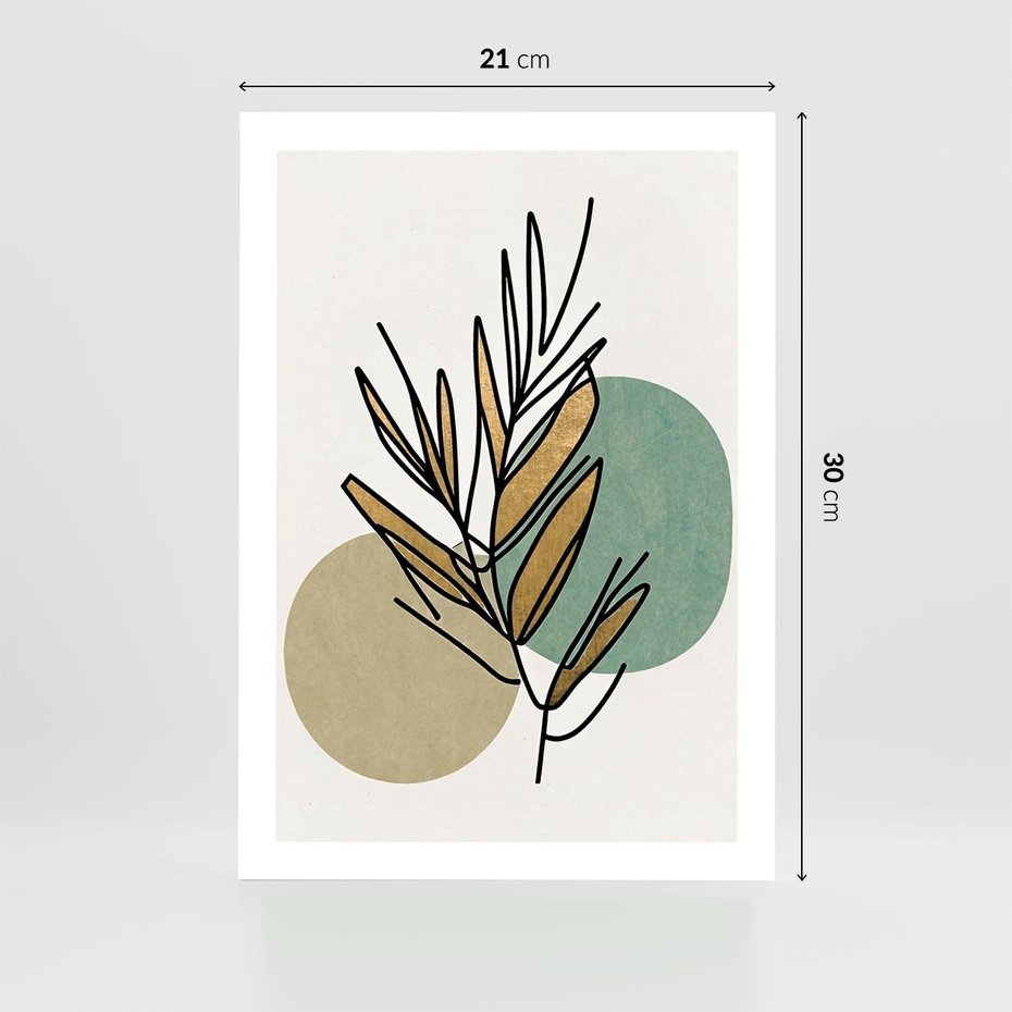 Plakat bez ramy 21x30 - Migocące Ścieżki Wizji - abstrakcyjny obraz boho, liście