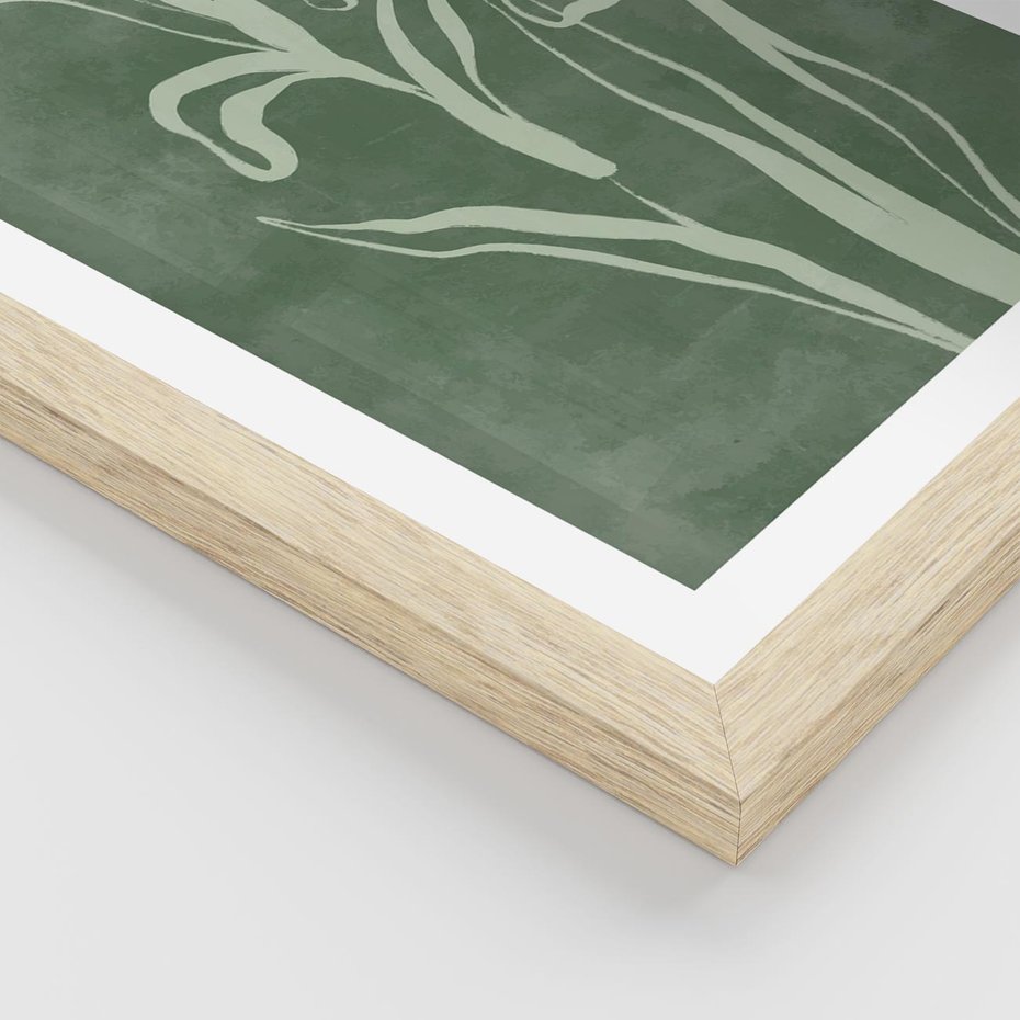 Plakat w ramie 40x50 - Zielony Oddech - zielona abstrakcja, zgaszona zieleń - rama drewno