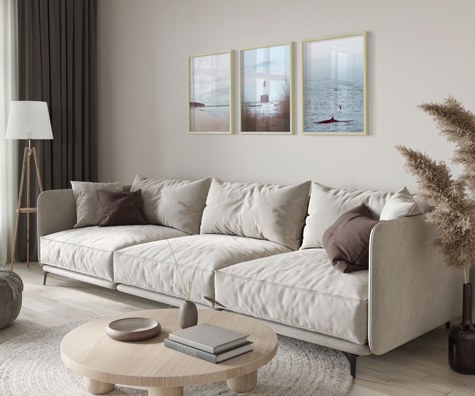 Zestaw obrazy w ramie 30x40 galeria - Latarnia, mglisty, pejzaż, morze - rama drewno