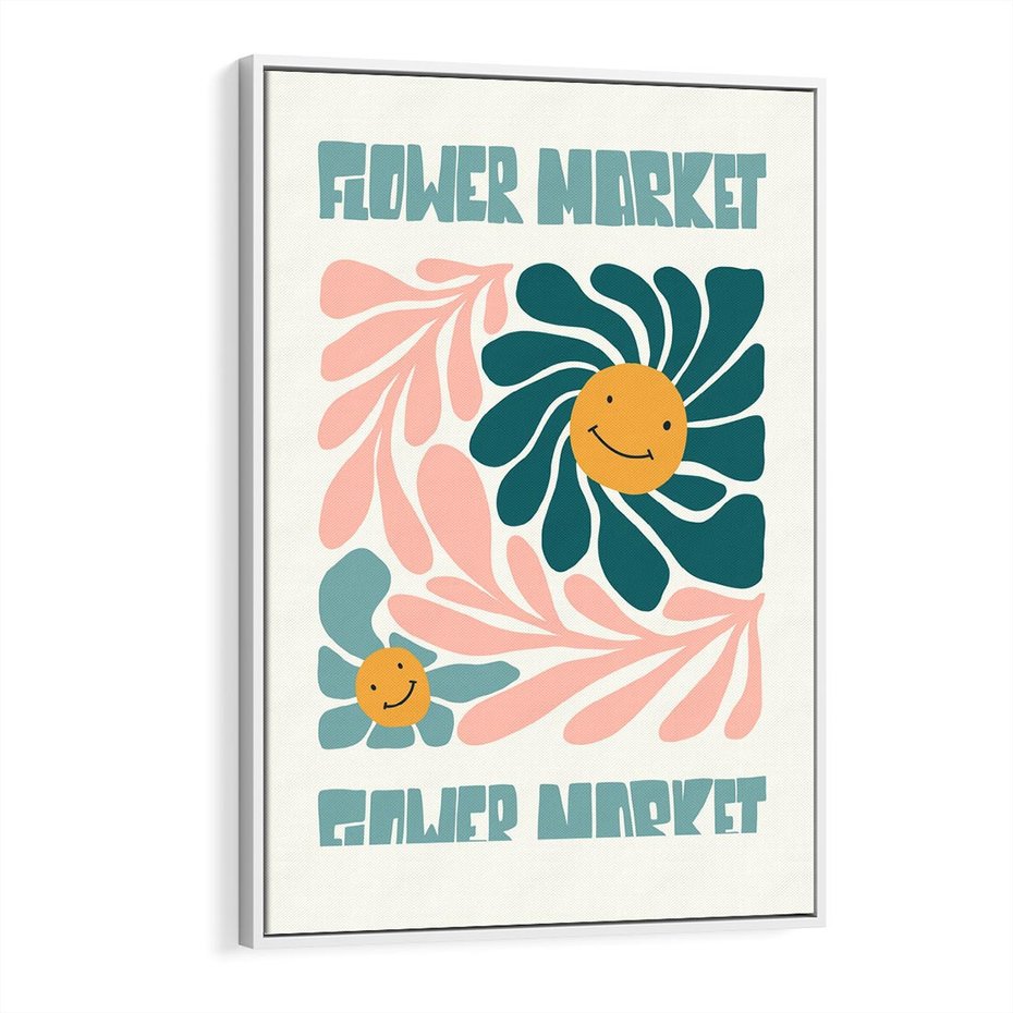 Obraz w ramie 80x120 - Harmonia płatków kwiatów - kwiatowa retro kompozycja, pastelowe kolory - rama biała