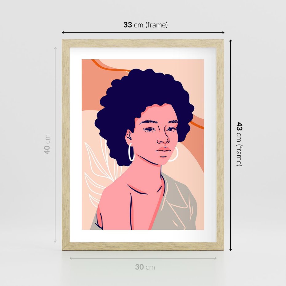 Plakat w ramie 30x40 - Kobiecy Kształt Świata - nowoczesny plakat, styl retro - rama drewno