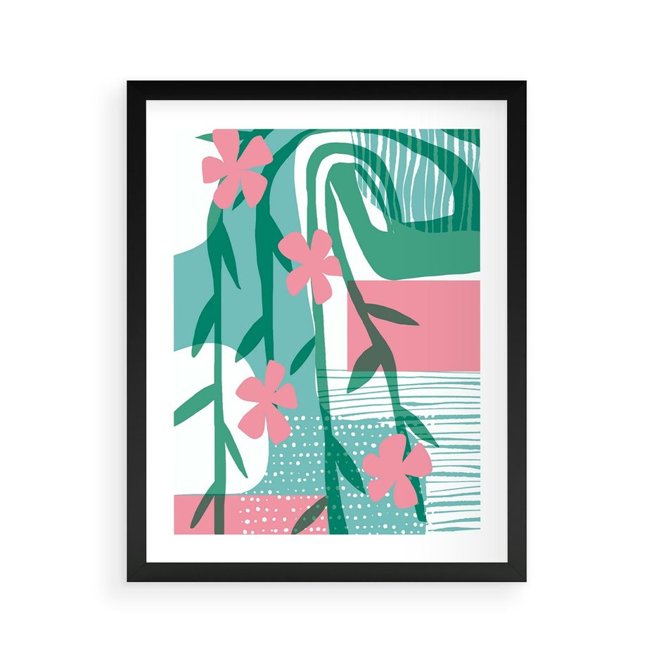 Plakat w ramie 40x50 - Rozkwitające Harmonie Form - abstrakcyjne pastelowe kwiaty, nowoczesna sztuka - rama czarna