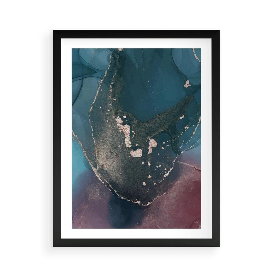 Plakat w ramie 50x70 - Luksusowy Kontrast - marmur, granat i fiolet - rama czarna