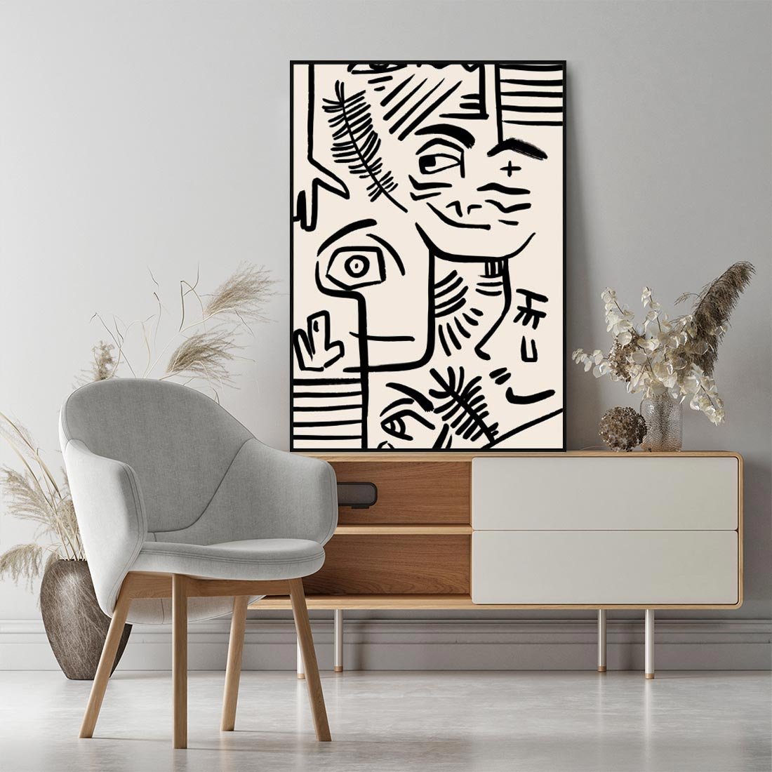 Obraz w ramie 50x70 - Ekspresyjne Odbicia Współczesności - abstrakcyjna grafika, minimalizm - rama czarna