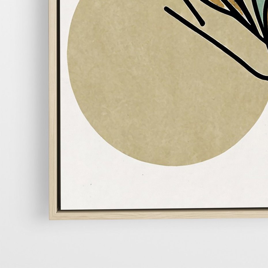 Obraz w ramie 50x70 - Migocące Ścieżki Wizji - abstrakcyjny obraz boho, liście - rama drewno