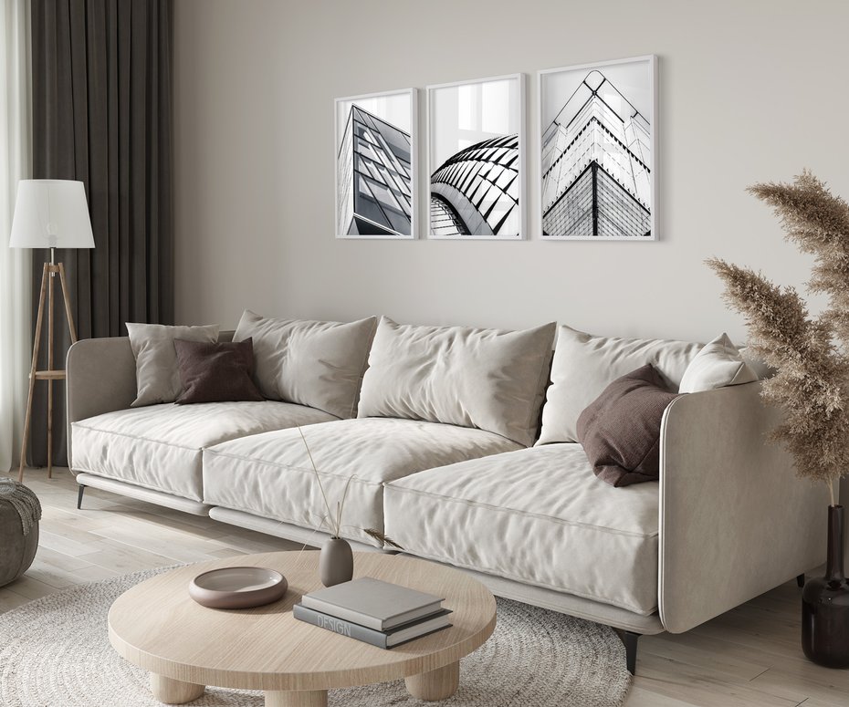 Zestaw obrazy w ramie 30x40 galeria - Architemtura, czarno, białe, fotografie - rama biała