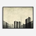 Obraz w ramie 100x70 - Mroczne Wieżowce - postarzana grafika, perspektywa budynków wieżowców - rama czarna