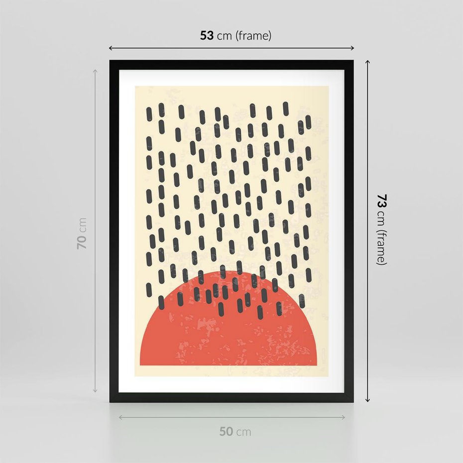 Plakat w ramie 50x70 - Czerwona Abstrakcja: Grafika z Wyrazistym Kołem - abstrakcja grafika, czerwone koło - rama czarna
