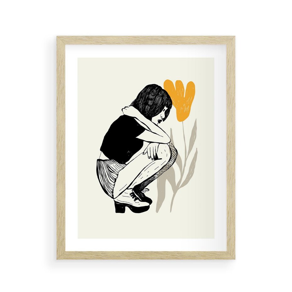 Plakat w ramie 40x50 - Kobiecy Plakat - prosta grafika, kobieta - rama drewno