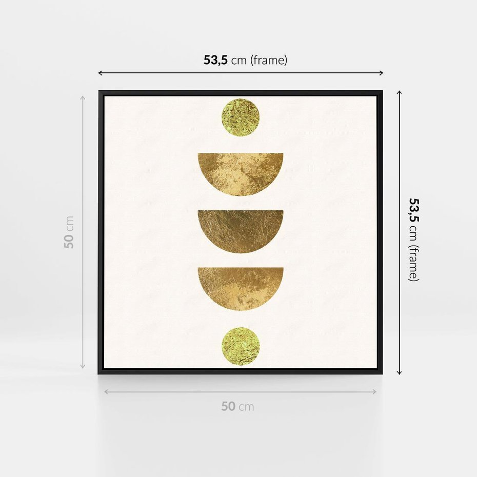 Obraz w ramie 50x50 - Harmonijne Odbicia - geometryczne złote kształty, tekstura - rama czarna